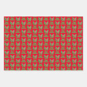 ハスキーシベリアのクリスマスドッグ&グリーンボウ3色 ラッピングペーパーシート (正面)