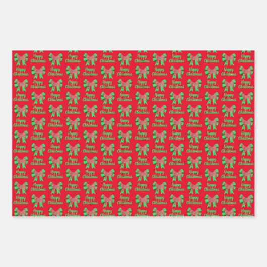 ハスキーシベリアのクリスマスドッグ&グリーンボウ3色 ラッピングペーパーシート (正面)
