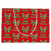 ハスキーシベリアのクリスマスドッグ&グリーンボウ ラージペーパーバッグ (裏面)