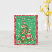 ハスキーシベリア犬かわいいシルエットクリスマスツリー カード (黄色い花)