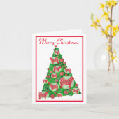 ハスキーシベリア犬シルエットクリスマスツリーWht カード (黄色い花)