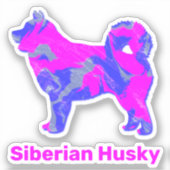 ハスキーシベリア犬ピンクシルエットカットシール シール (正面)