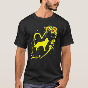 ハスキードグースンフラワーハート Tシャツ