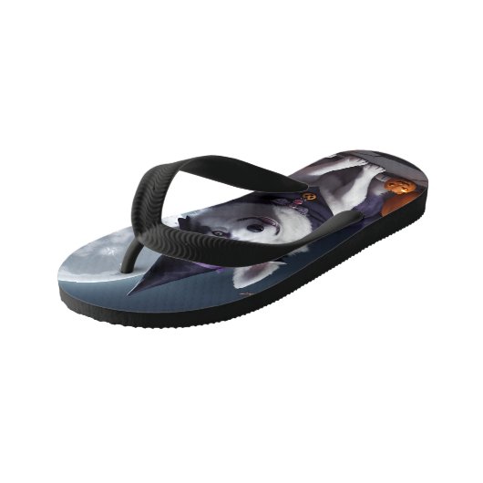 ハスキードッグハロウィーンアドベンチャームーンライト魔法 不気味 キッズビーチサンダル (アングル)