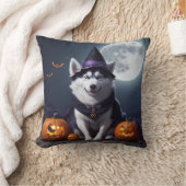ハスキードッグハロウィーンアドベンチャームーンライト魔法 不気味 クッション (ブランケット)