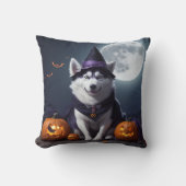 ハスキードッグハロウィーンアドベンチャームーンライト魔法 不気味 クッション (正面)