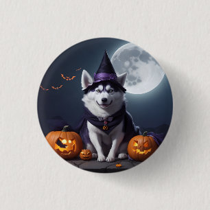 ハスキードッグハロウィーンアドベンチャームーンライト魔法 不気味 缶バッジ