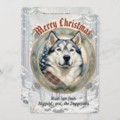 ハスキードッグパインフォレストヴィンテージスタイルクリスマスカード シーズンカード (正面/裏面)
