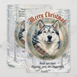 ハスキードッグパインフォレストヴィンテージスタイルクリスマスカード シーズンカード