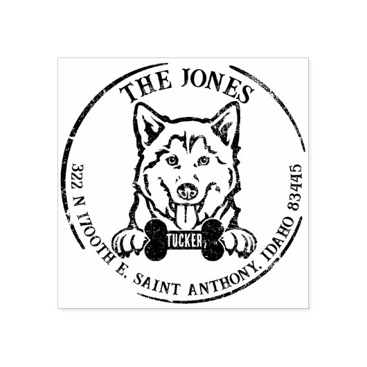 ハスキードッグファミリー差出人住所 ラバースタンプ (インプリント)