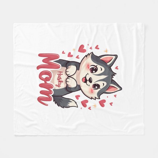 ハスキードッグママかわいいかわいいデザイン フリースブランケット (正面(横))