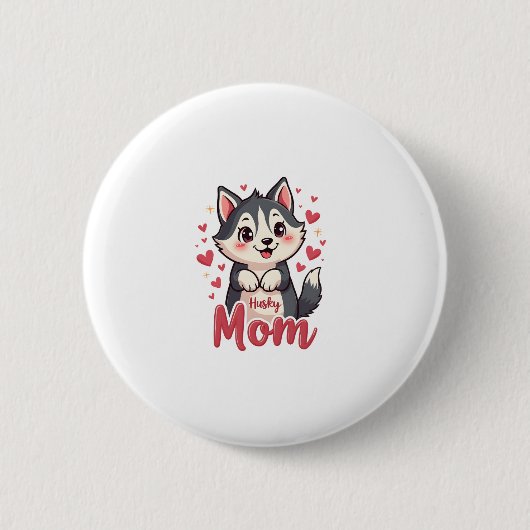 ハスキードッグママかわいいかわいいデザイン 缶バッジ (正面)