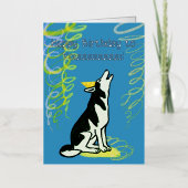 ハスキーハッピーバースデー折り畳みフォイルホリデーカード 箔シーズンカード (正面)