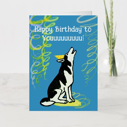 ハスキーハッピーバースデー折り畳みフォイルホリデーカード 箔シーズンカード (正面)