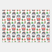 ハスキーパピードッグサンタフェスティバルホリデークリスマス ラッピングペーパーシート (正面2)