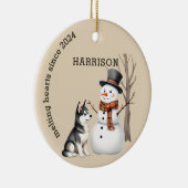 ハスキーパピーハート溶カスタム解Keepsake セラミックオーナメント (右)