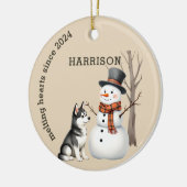 ハスキーパピーハート溶カスタム解Keepsake セラミックオーナメント (左)