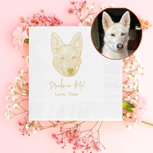 ハスキーパーソナライズされたのシビールドッグ 縁ありカクテルナプキン