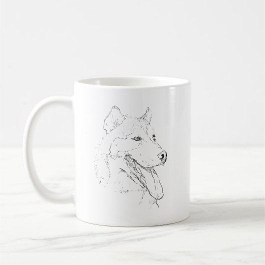 ハスキーマグ – 手描きのインクの犬のコーヒーマグ コーヒーマグカップ (左)