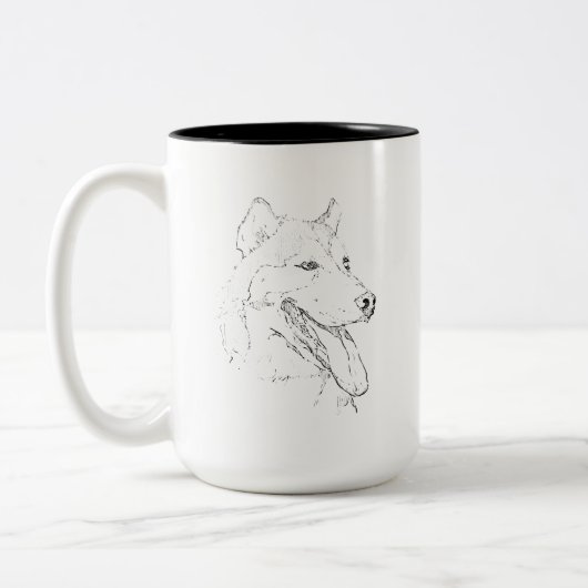 ハスキーマグ – 手描きのインクの犬のコーヒーマグ ツートーンマグカップ (左)