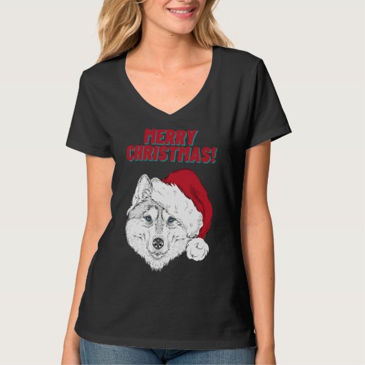 ハスキーメリークリスマススタイル1 Tシャツ (正面)