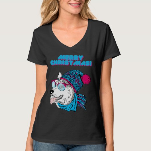 ハスキーメリークリスマススタイル2 Tシャツ (正面)