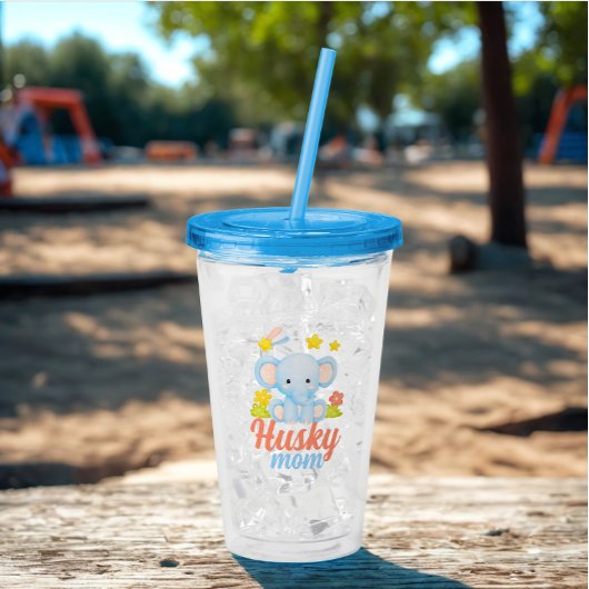 ハスキーモダンおもしろいママかわいいゾウ アクリルタンブラー