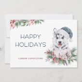 ハスキーモダンドッグエレガントハッピーホリデーズビジネス シーズンカード (正面)