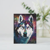 ハスキーモダン抽象芸術ド絵画ッグの芸術 ポストカード (スタンド正面)