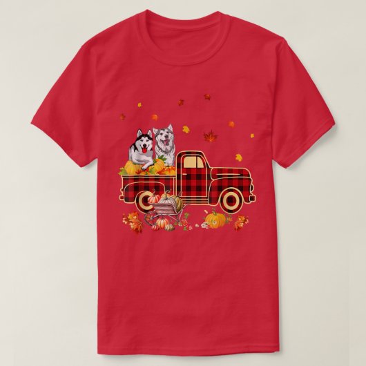 ハスキーライディングトラックパンプキン紅葉秋 Tシャツ (デザイン正面)