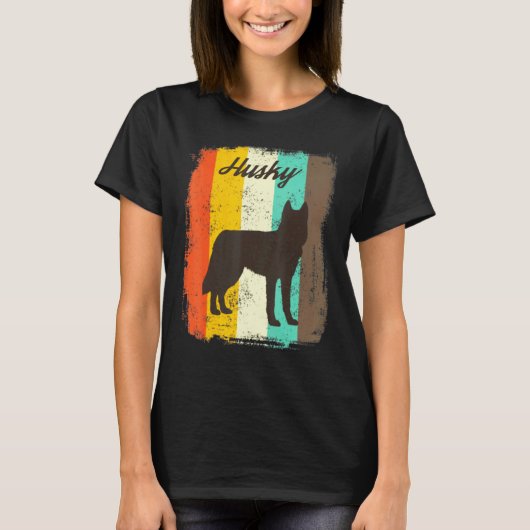 ハスキーレトロ70sヴィンテージかわいい犬 tシャツ (正面)