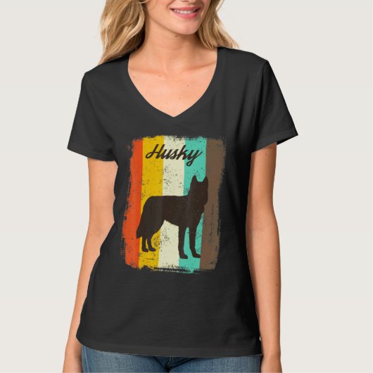 ハスキーレトロ70sヴィンテージかわいい犬 tシャツ (正面)