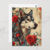 ハスキーヴィンテージバレンタインデー ポストカード (正面/裏面)