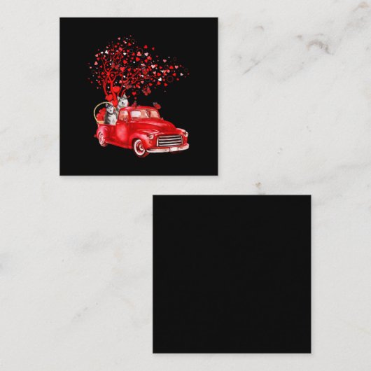 ハスキー乗用赤トラック |バレンタインバタフライハート スクエア名刺 (正面/裏面)