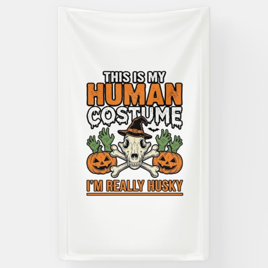 ハスキー人間コスプレ ハロウィン ドッグTシャツ デザイン 横断幕 (縦)