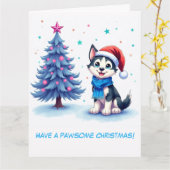 ハスキー図解入りの、写真付きのとクリスマスツリー カード (黄色い花)