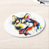 ハスキー好きのための石コースター|ラブストーンコースター ラウンドペーパーコースター (アングル)