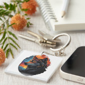 ハスキー威厳のあるアアンザサンセットスカイセレニティビュー キーホルダー (正面右)