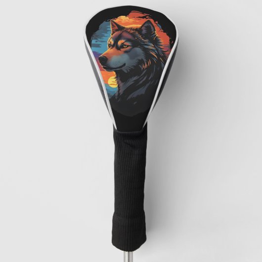 ハスキー威厳のあるアアンザサンセットスカイセレニティビュー ゴルフヘッドカバー (正面)