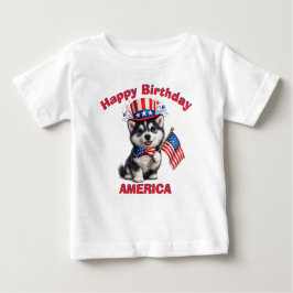 ハスキー子犬 (2a) 愛国少年Tシャツ ベビーTシャツ
