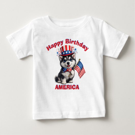 ハスキー子犬 (2a) 愛国少年Tシャツ ベビーTシャツ (正面)