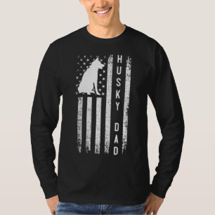 ハスキー恋人ギフトシベリアのハスキーパパアメリカ国旗 Tシャツ