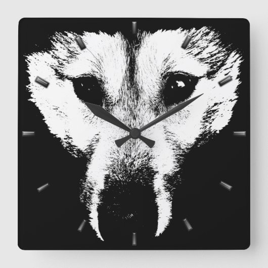 ハスキー時計のギフトデコールウルフバックアップの壁時計 スクエア壁時計 (正面)