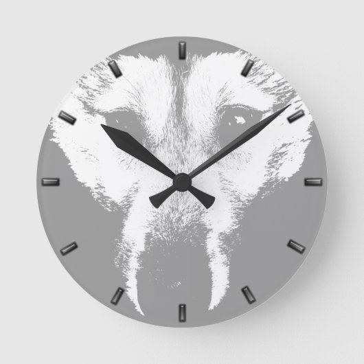 ハスキー時計のギフトデコールウルフバックアップの壁時計 ラウンド壁時計 (正面)