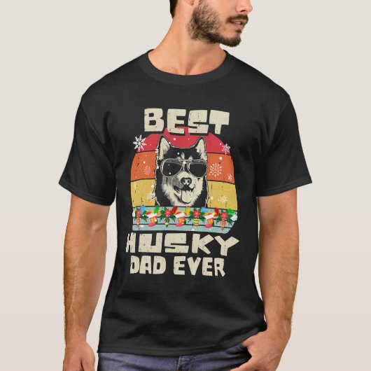 ハスキー最高のパパエバーレトロクリスマス Tシャツ (正面)