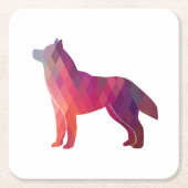 ハスキー犬がジオを育てるシルエットパープルピンク スクエアペーパーコースター (正面)