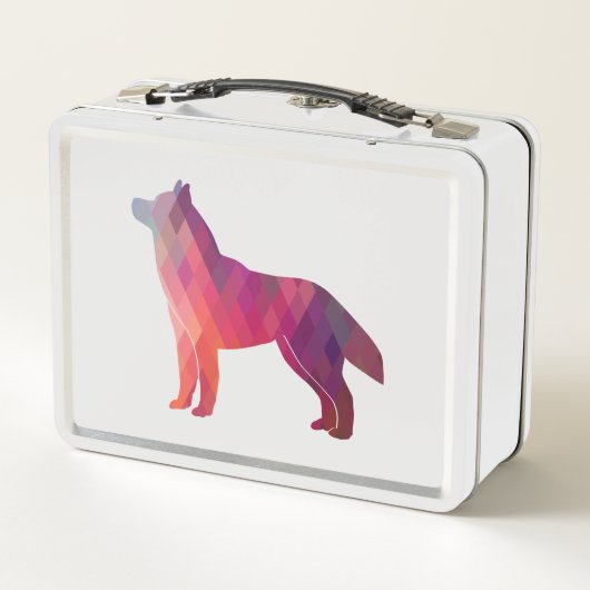 ハスキー犬がジオを育てるシルエットパープルピンク メタルランチボックス (裏面)