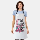 ハスキー犬が大好き私の犬の毛皮のベビーバレンタインデー エプロン (着用した状態)