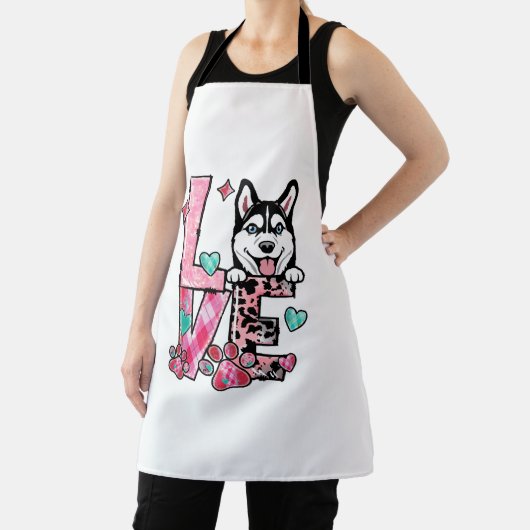 ハスキー犬が大好き私の犬の毛皮のベビーバレンタインデー エプロン (インサイチュ)