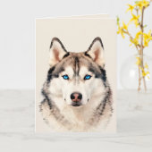 ハスキー犬のアートデザインカード カード (黄色い花)
